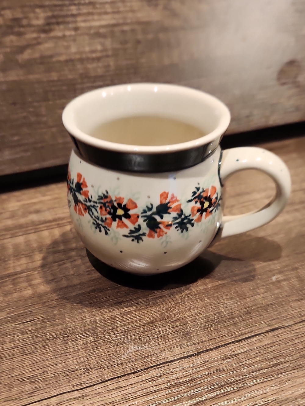Polish Pottery Floral Accent Mug in Cream and Orange